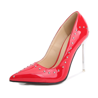 Ladies Pointed Toe Rivets Shallow Crystal Stiletto Heel Pumps