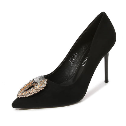 Ladies Glittery Rhinestone Pointed Toe Shallow Stiletto Heel Pumps