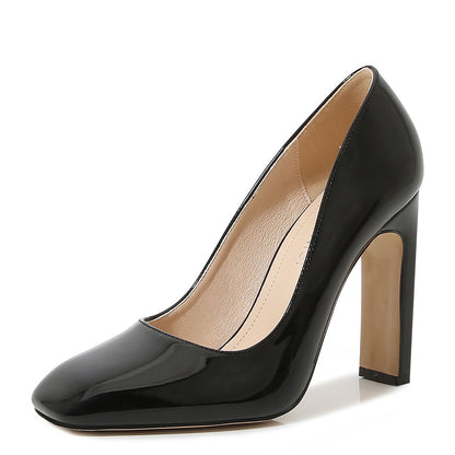 Ladies Square Toe Shallow Chunky Heel Pumps Pumps