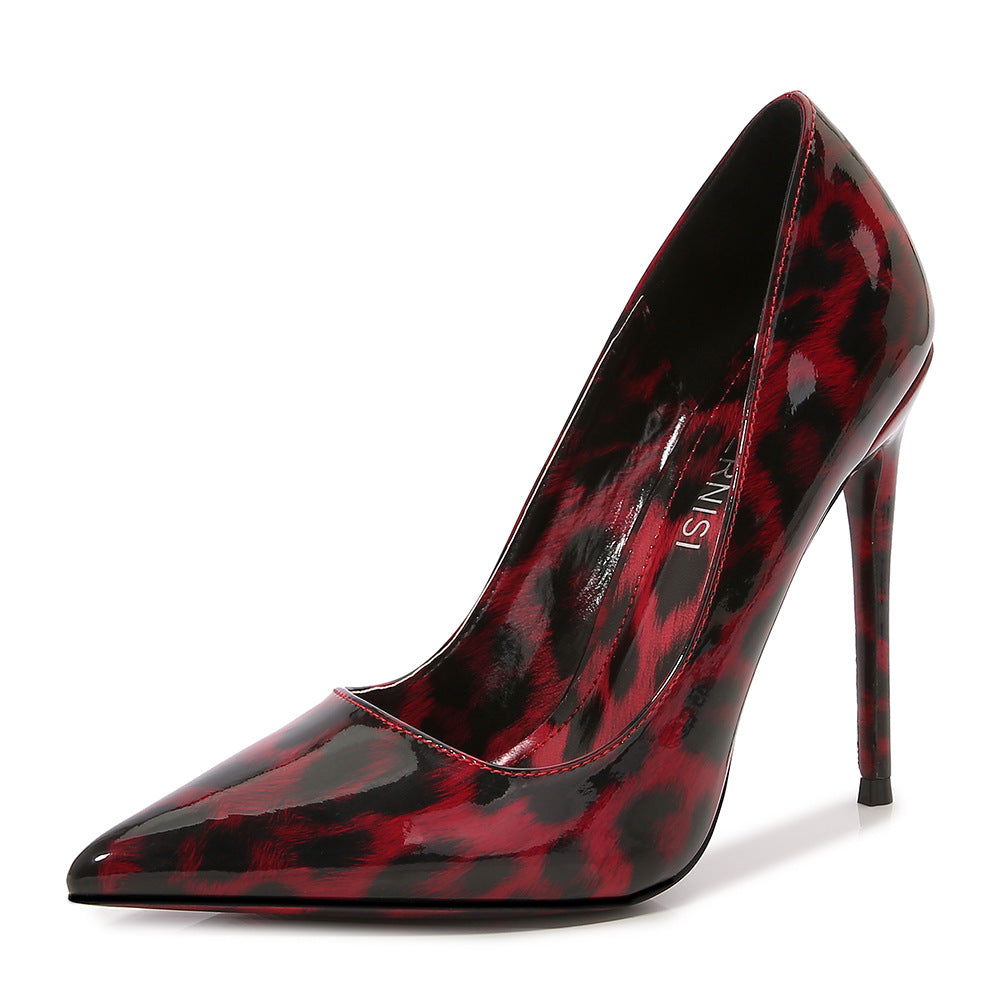 Ladies Leopard Print Pointed Toe Shallow Stiletto Heel Pumps