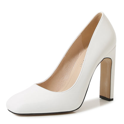 Ladies Square Toe Shallow Chunky Heel Pumps Pumps