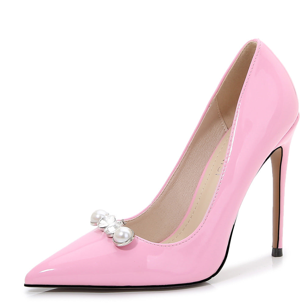 Ladies Pointed Toe Pearls Shallow Stiletto Heel Pumps