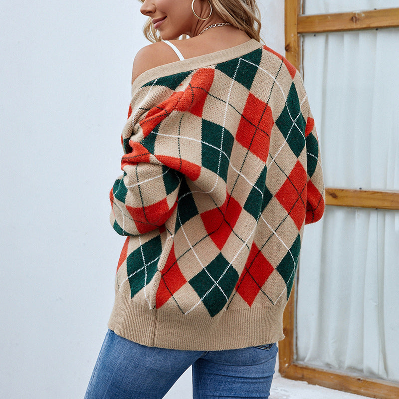 Cardigans Kniting Bicolor Color Blocking Buttons for Women