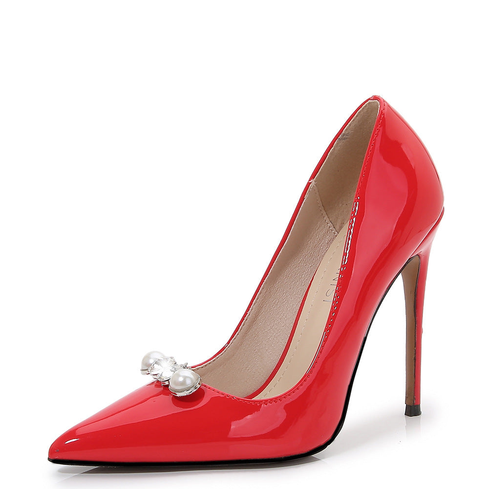 Ladies Pointed Toe Pearls Shallow Stiletto Heel Pumps