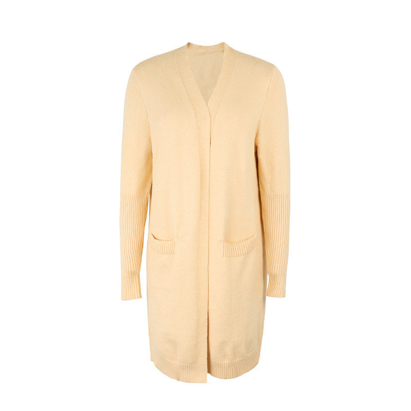 Cardigans Kniting Plain Long Sleeves Pockets for Women