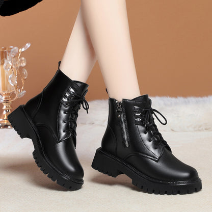 Ankle Boots Lace-Up Warm Fluff Booties for Women