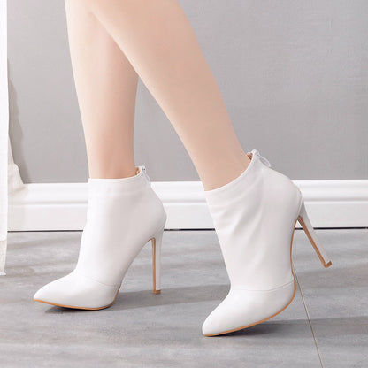 Women Pointed Toe Stiletto Heel Back Zippers Short Boots