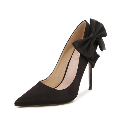 Ladies Pointed Toe Bow Tie Shallow Stiletto Heel Pumps