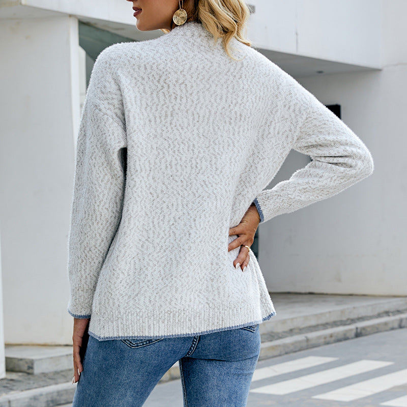 Cardigans Kniting Bicolor Pockets Buttons Long Sleeves for Women