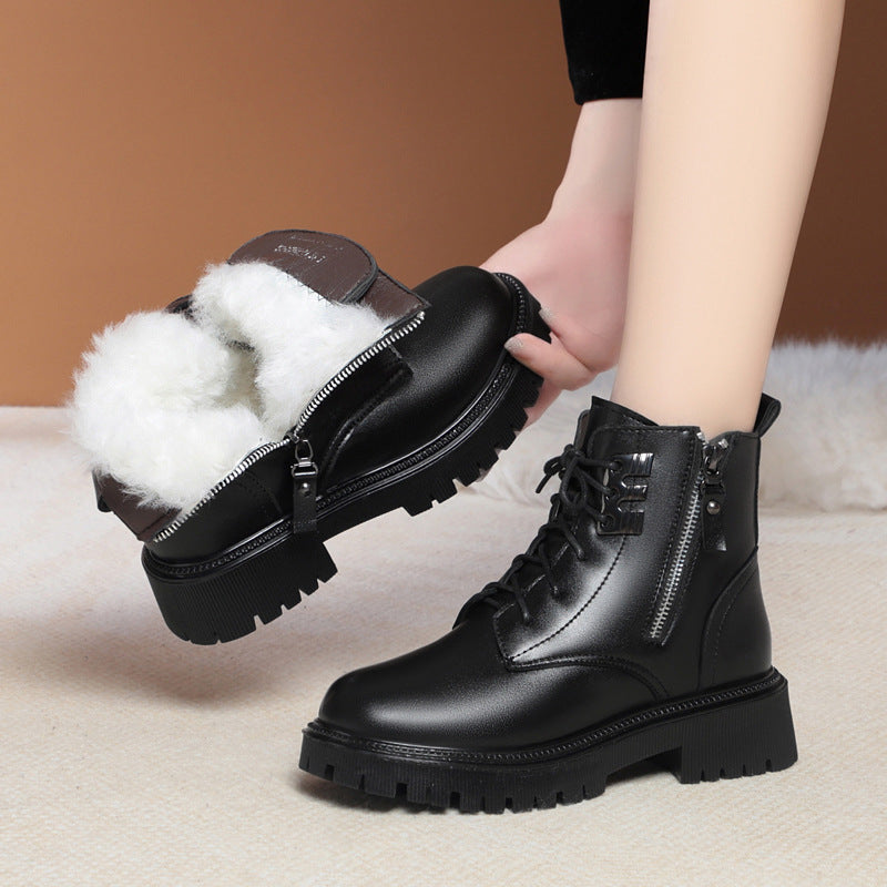 Ankle Boots Lace-Up Warm Fluff Booties for Women