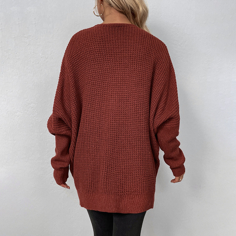 Cardigans Kniting Plain Bat Sleeves Button for Women