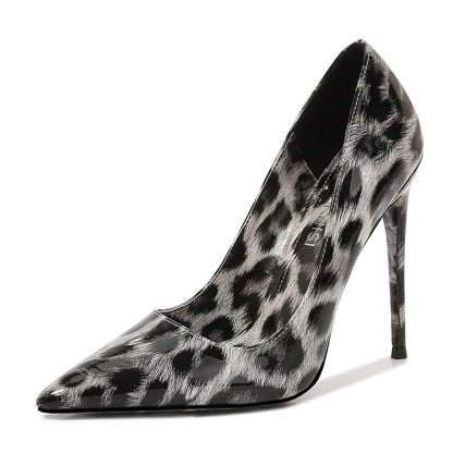 Ladies Leopard Print Pointed Toe Shallow Stiletto Heel Pumps