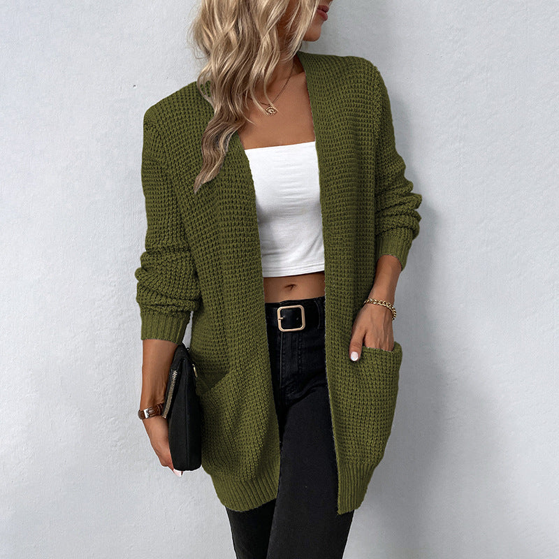 Cardigans Kniting Plain Pockets Long Sleeves for Women
