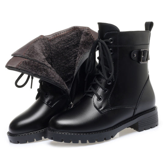 Ankle Boots Lace-Up Warm Fluff Booties for Women