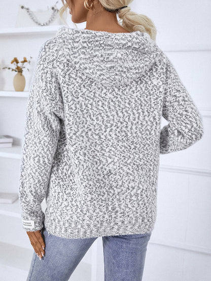 Cardigans Kniting Hoods Drawstring Zippers Long Sleeves for Women