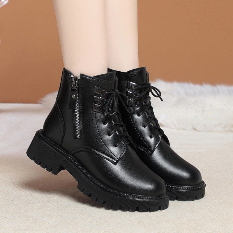 Ankle Boots Lace-Up Warm Fluff Booties for Women