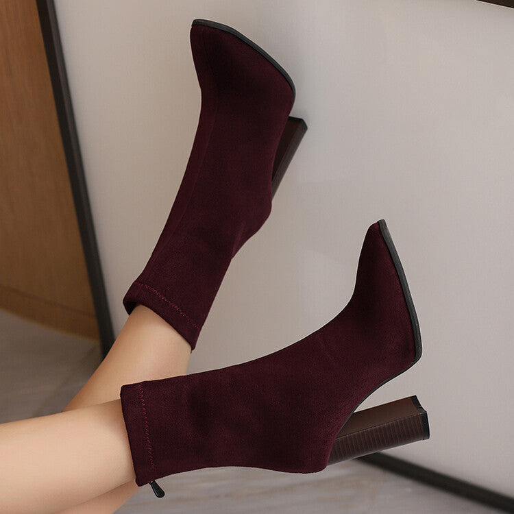 Women's Leopord Pattern Pointed Toe Square Heel Short Boots