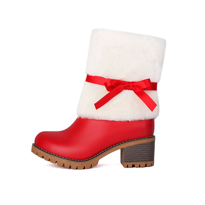 Women's Patchwork Bowtie Low Heel Short Boots