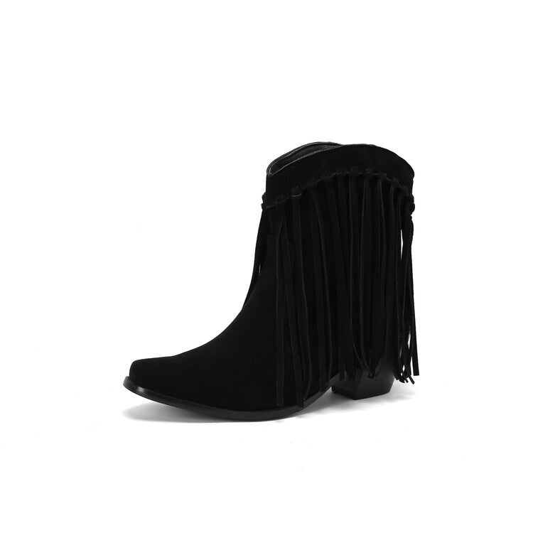 Women's Tassel Pointed Toe Block Heel Short Boots