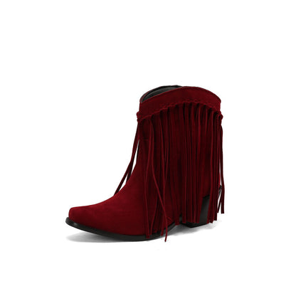 Women's Tassel Pointed Toe Block Heel Short Boots