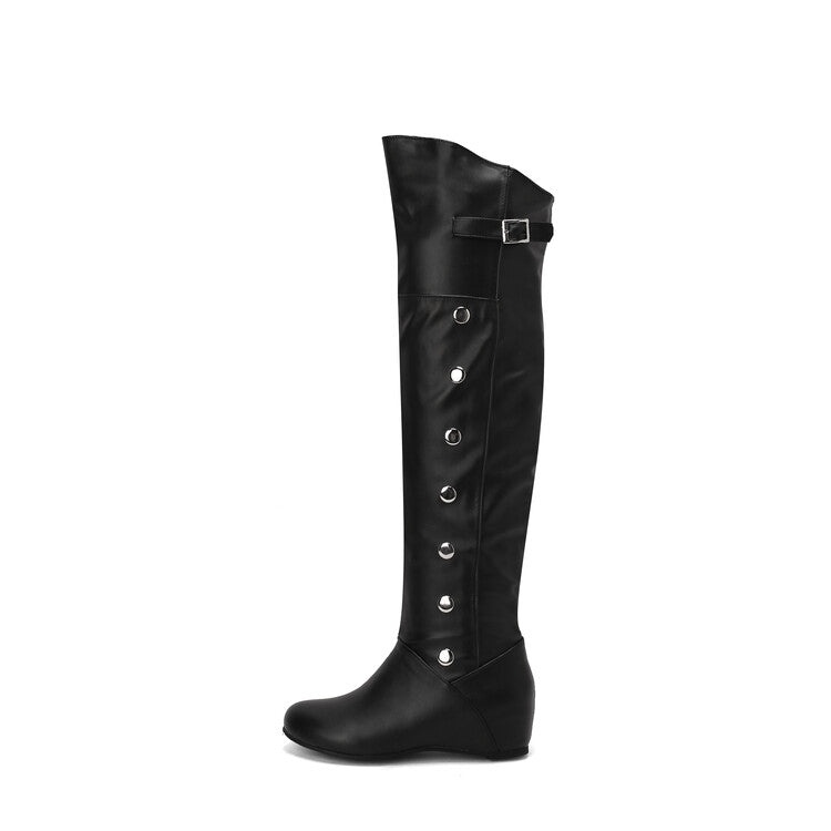 Women's Rivets Round Toe Increased Internal Over the Knee Boots