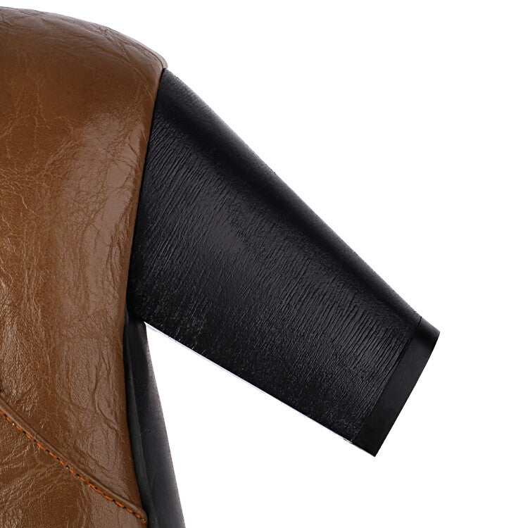 Women's Buckle Strap Pointed Toe Block Heel Knee High Western Boots