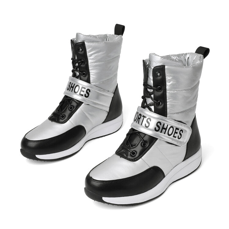 Women's Patchwork Plush Platform Wedges Down Waterproof Snow Boots