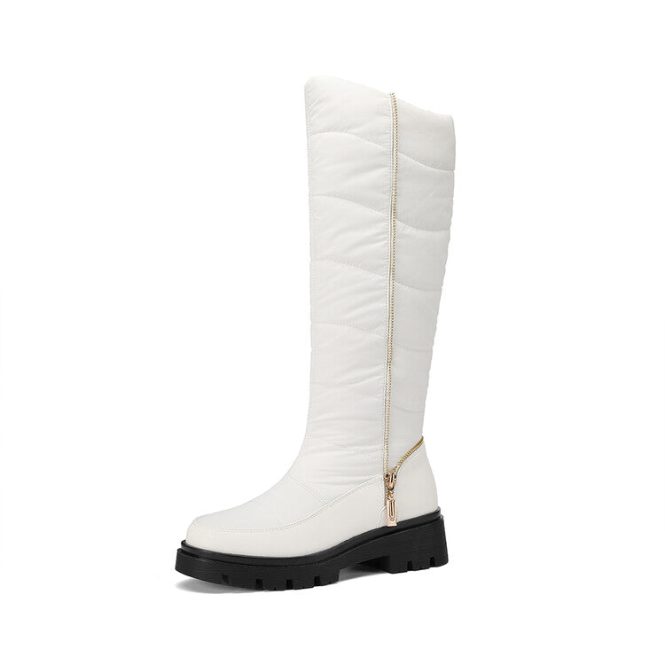 Women's Plush Down Waterproof Flat Platform Mid Calf Snow Boots