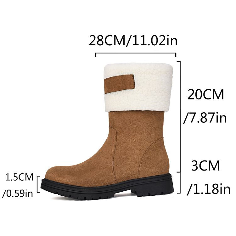 Women's Patchwork Plush Flat Mid Calf Snow Boots