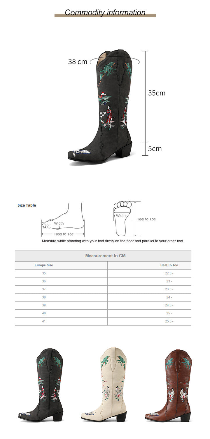 Women's Printed Embroider Block Heel Western Boots