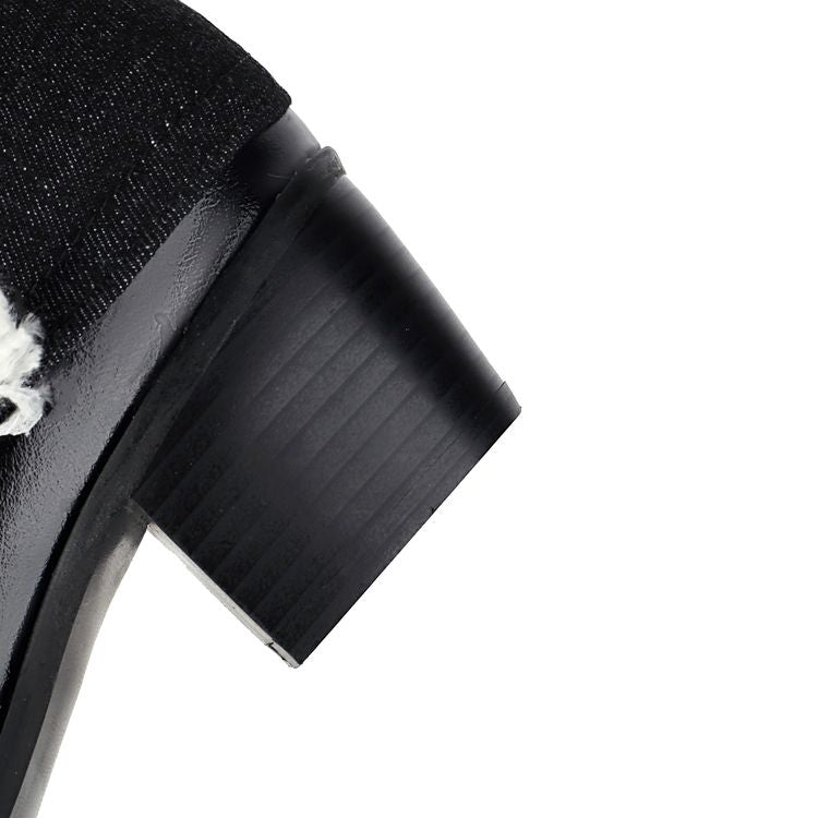 Women's  Patchwork Tassel Pointed Toe Square Heel  Western Boots