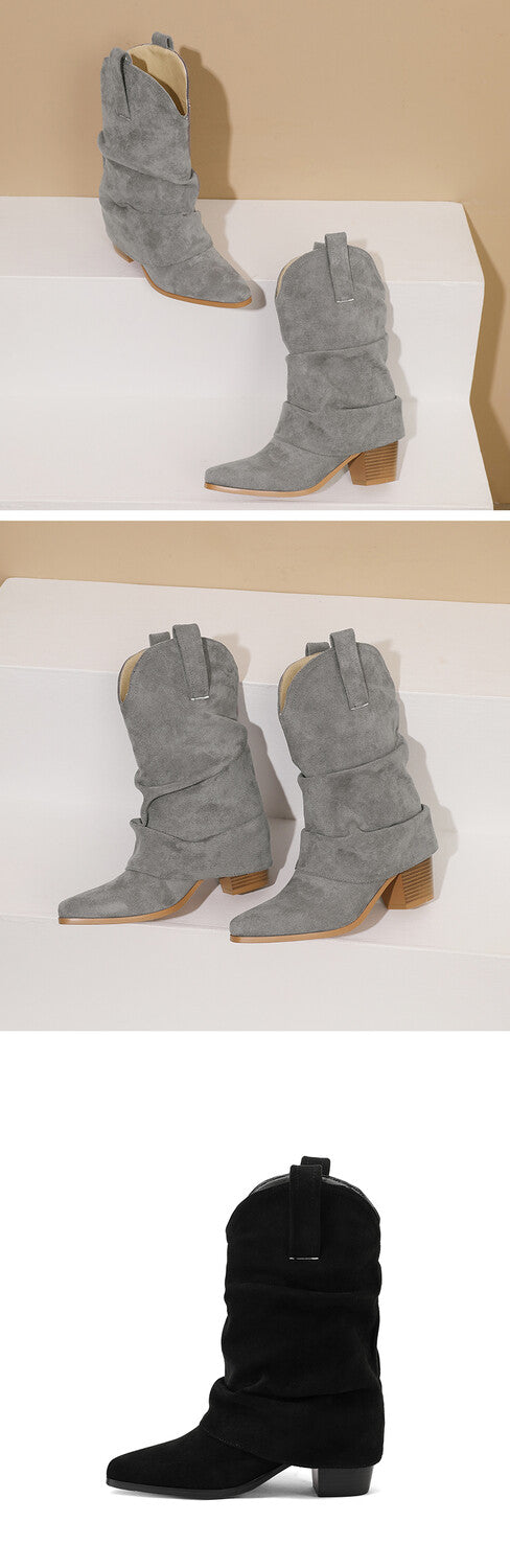 Women's Pleated Pointed Toe Western Boots