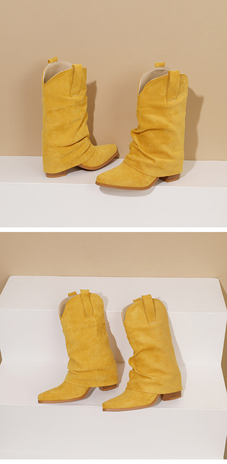 Women's Pleated Pointed Toe Western Boots