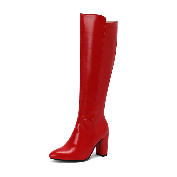 Women's Pointed Toe Block Heel Knee High Boots