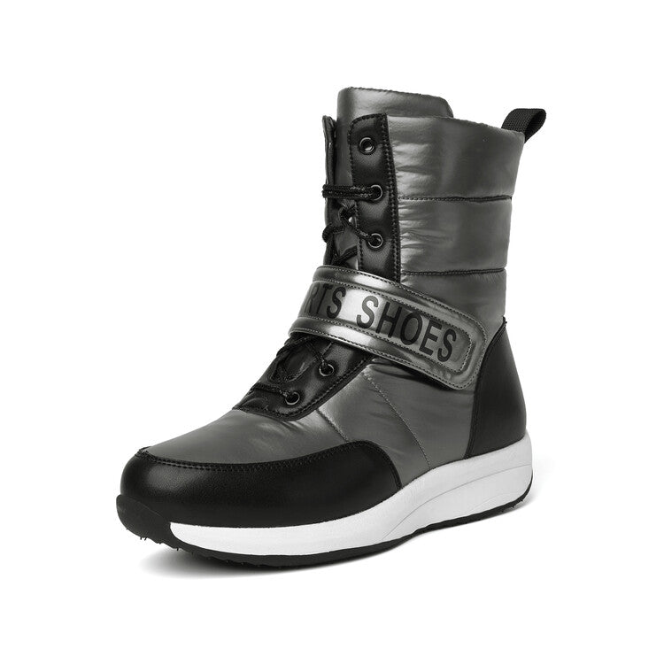 Women's Patchwork Plush Platform Wedges Down Waterproof Snow Boots