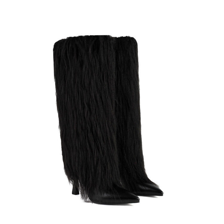 Women's Tassel Pointed Toe Hoof Heel Mid Calf Boots