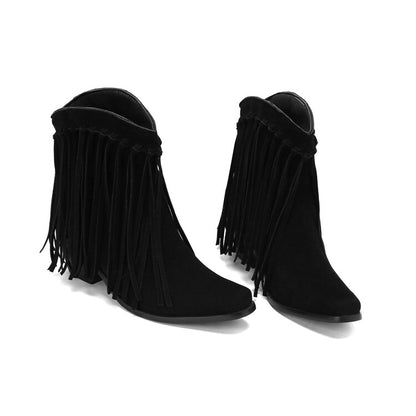 Women's Tassel Pointed Toe Block Heel Short Boots