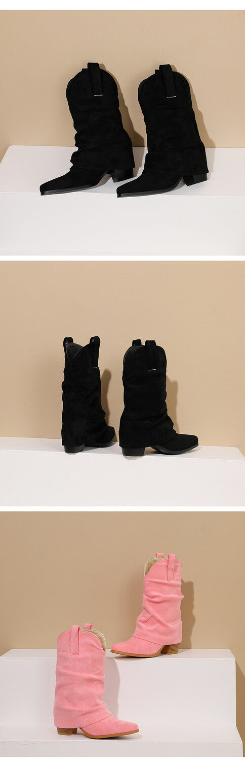 Women's Pleated Pointed Toe Western Boots