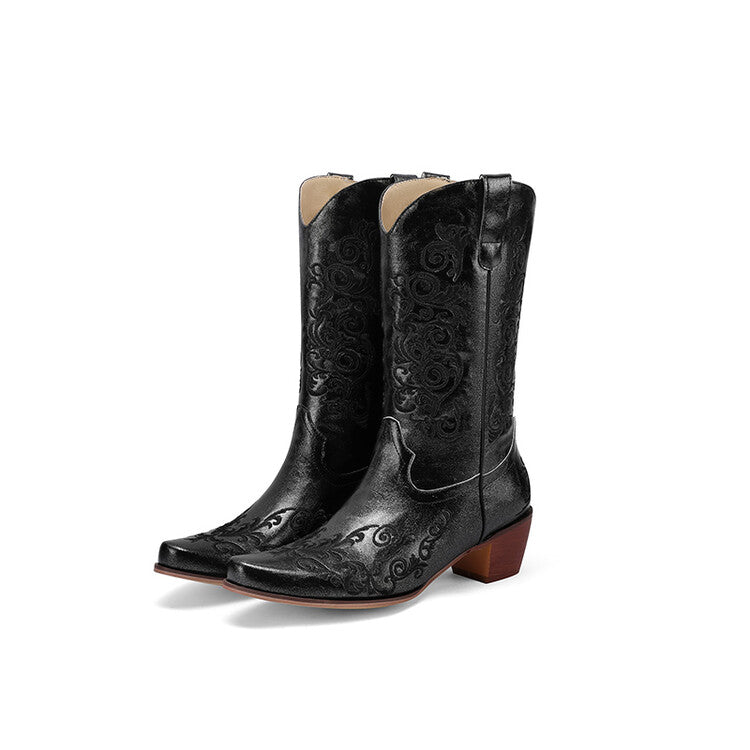 Women's Embroider Block Heel Western Boots