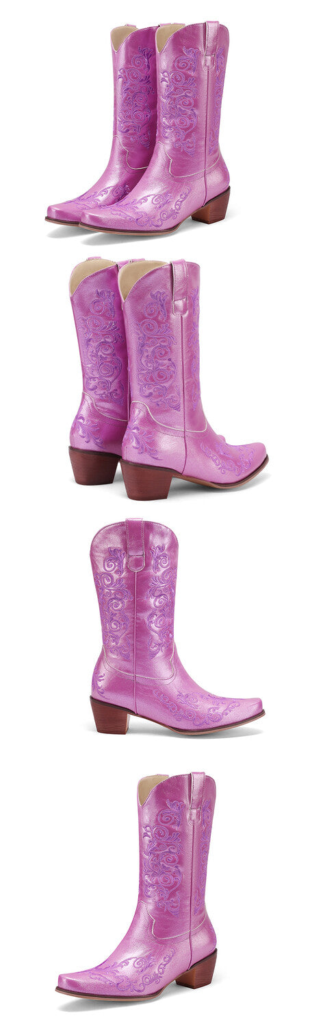 Women's Embroider Block Heel Western Boots