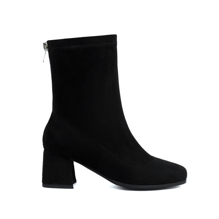 Women's Velvet Square Toe Block Heel Short Boots
