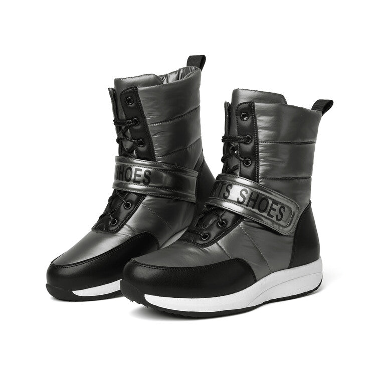 Women's Patchwork Plush Platform Wedges Down Waterproof Snow Boots