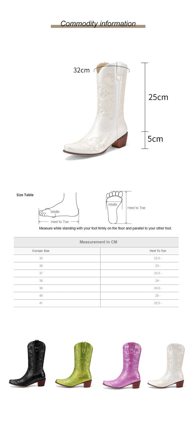 Women's Embroider Block Heel Western Boots