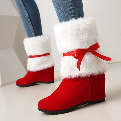 Women's Patchwork Bows Wedge Heel Short Boots