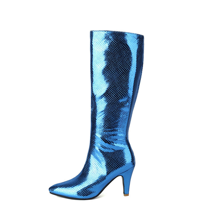 Women's Bling Pointed Toe Spike Heel Knee High Boots
