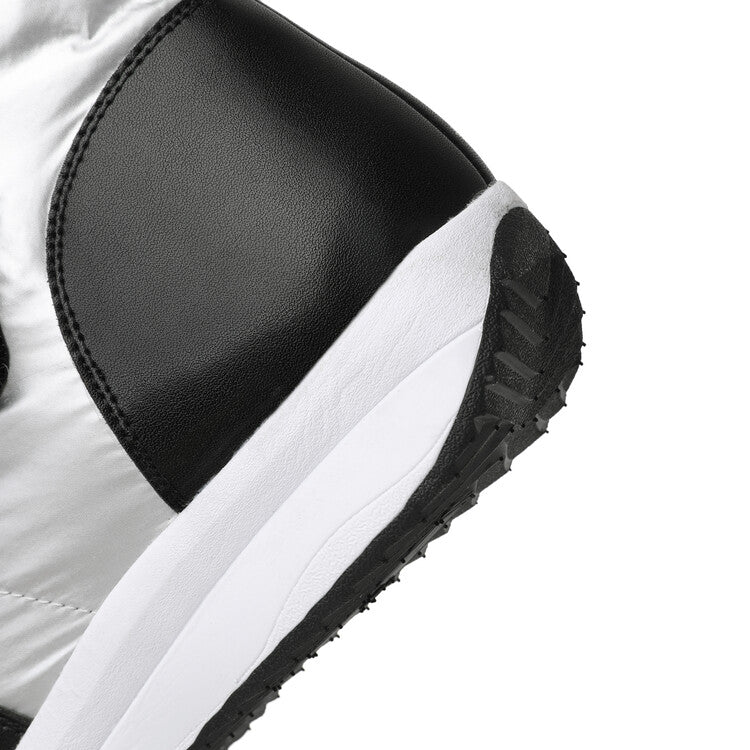 Women's Patchwork Plush Platform Wedges Down Waterproof Snow Boots