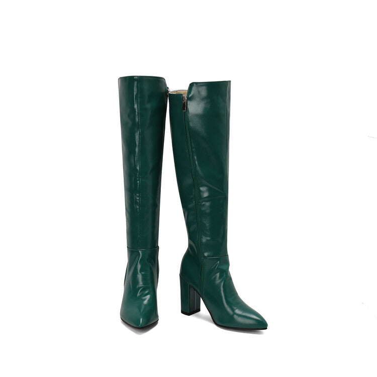 Women's Pointed Toe Block Heel Knee High Boots