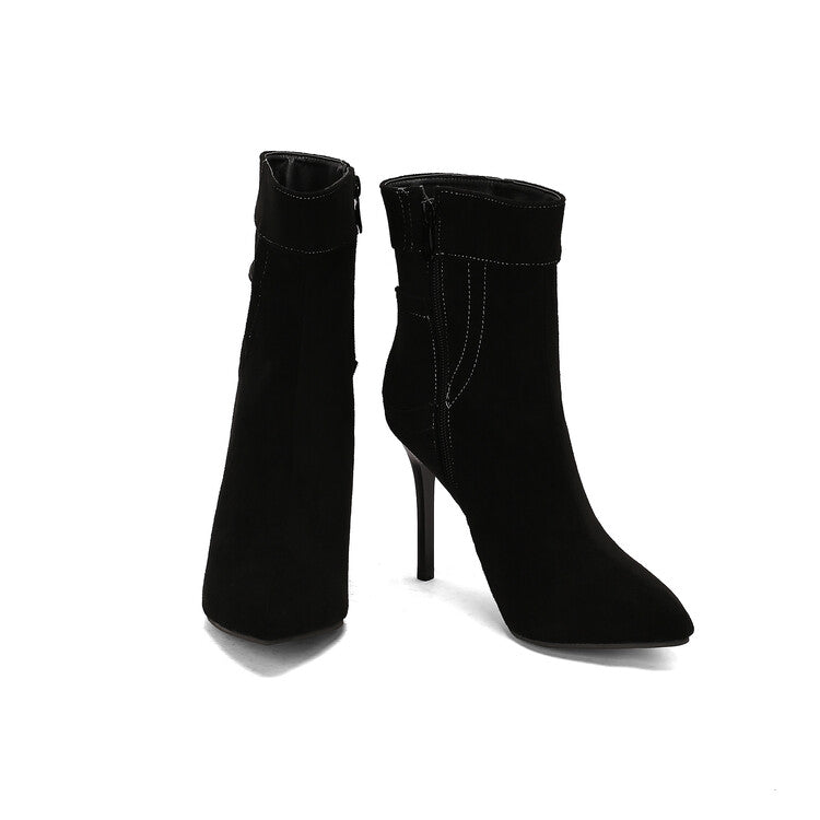 Women's Patchwork Pointed Toe Thin Heel Short Boots