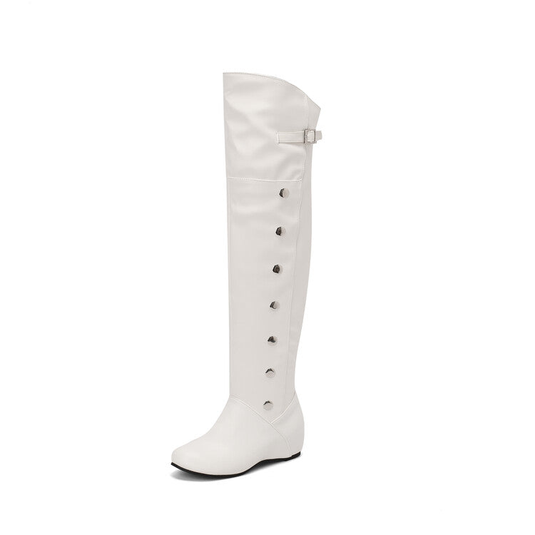 Women's Rivets Round Toe Increased Internal Over the Knee Boots