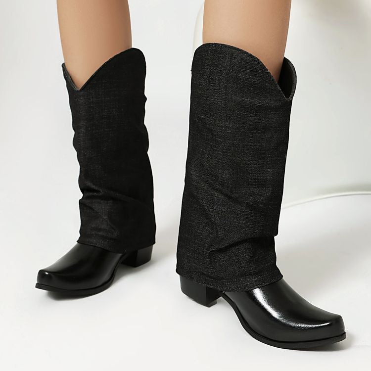 Women's  Patchwork Tassel Pointed Toe Square Heel  Western Boots